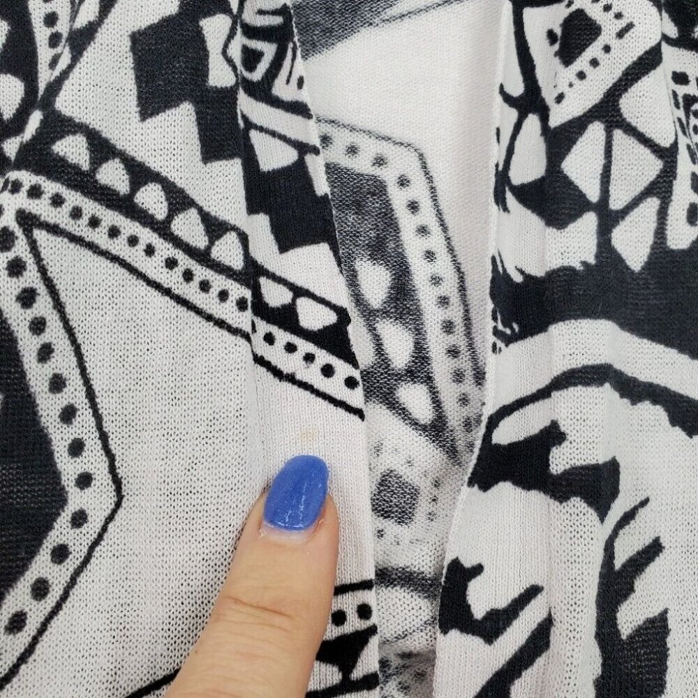 Chico's Womens Black White Open Front Cardigan Sweater Size 2 (L) Ruched Sleeves - Picture 14 of 14